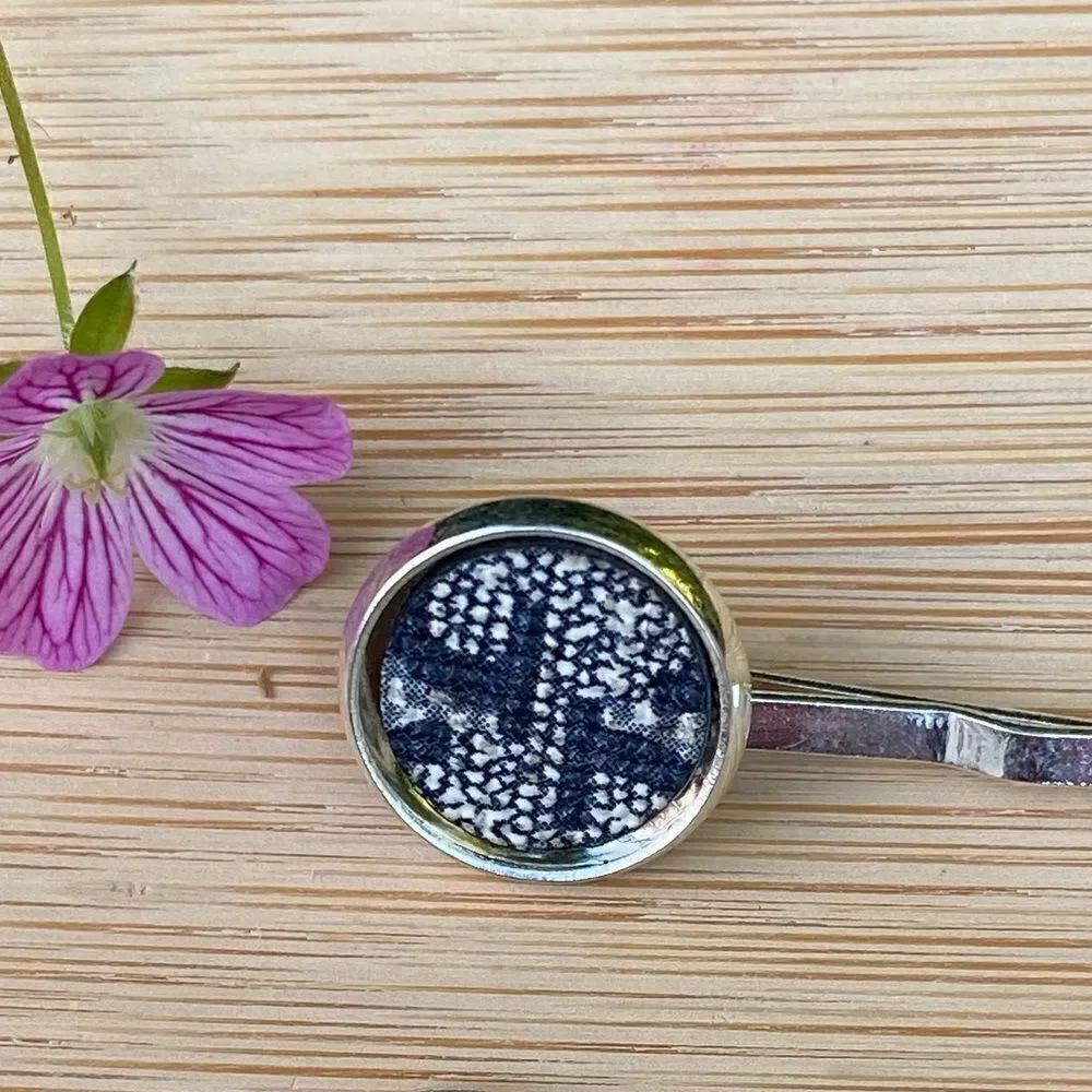 Upcycled/Repurposed Gucci Blue Monogram Bobby Pins/Hairclips. Designer Luxury